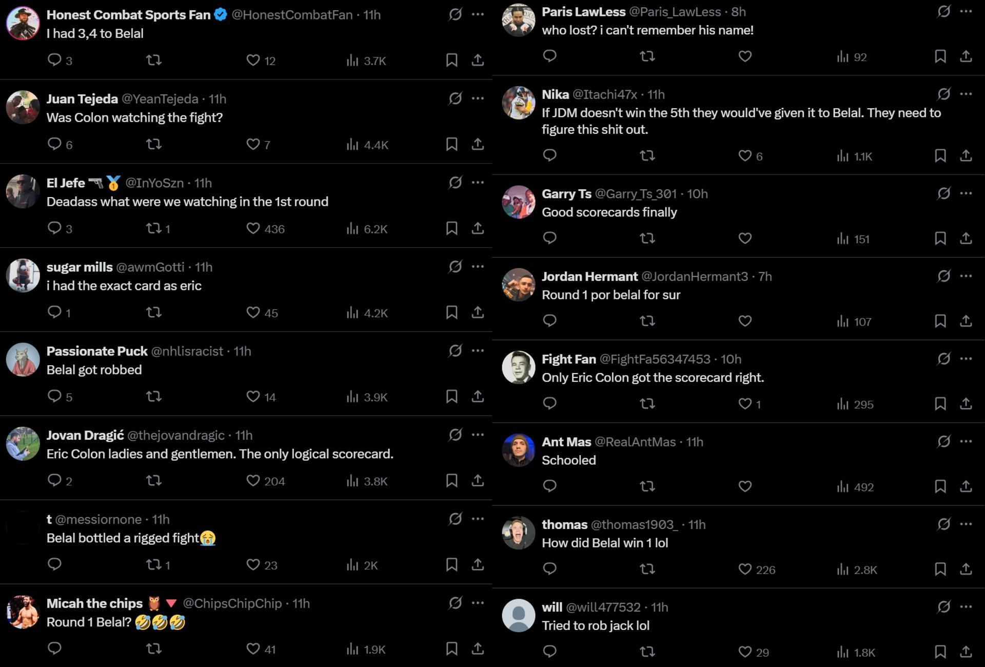 Fan reaction to the Belal Muhammad vs. Jack Della Maddalena scorecards